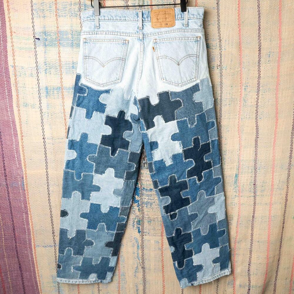 Custom levis patchwork jeans 34 x 30 - Picture 3 of 5